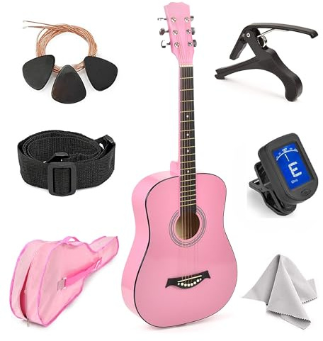 MasterPlay - Guitarra acústica clásica para niños, guitarra para principiantes de 30 pulgadas, kit de iniciación de guitarra de cuerda acústica: bolsa de guitarra, afinador, correa, cuerdas