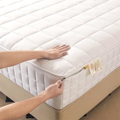 Fodera Materasso Matrimoniale Con Cerniera Copri Proteggi Materasso Imbottito 80x190/200 Personalizzabile Coprimaterasso Sacco Trapuntato Singolo Una Piazza E Mezza Lavabile Lenzuolo(160x190+20cm,Whit