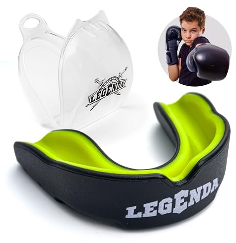 Legenda Sports Mouthguard for Kids (w/Case), Professional Mouthguard for Boxing, MMA, Karate, Football, BJJ, Martial Arts, Rugby, Lacrosse, Hockey (Black-Green)