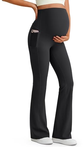 G4Free BareFeel Maternity Trousers Over Bump Flared Leggings Women Stretchy | Pregnancy Yoga Pants,Two Practical Pockets,Over the Belly,Maternity Clothes,for Yoga,Office or Casual Lounge