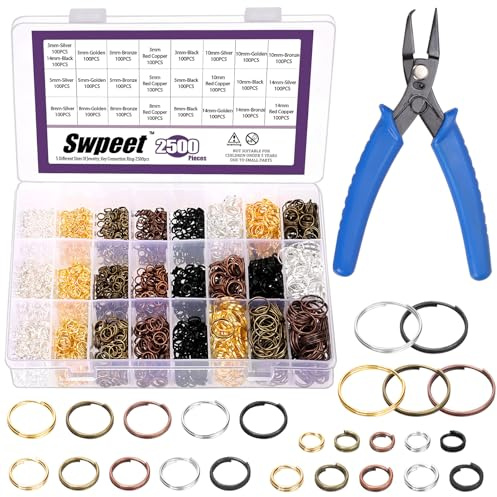 Sweet Lot de 2 501 Anneaux Fendus en Métal Colorés de 5 Tailles millimètre - Petits Anneaux Ouverts avec Pince Fendue, Double Boucle Fermée pour la Fabrication de Bijoux