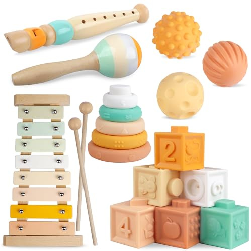 Strumenti musicali per bambini - Giocattoli in legno Montessori per bambini di 1-3 anni, Strumenti musicali per bambini di 1 anno, Regalo di Natale e compleanno per bambini di 1-3 anni (new 6 in 1)