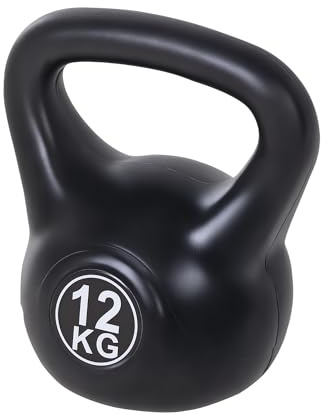 HOMCOM Kettlebell 12 kg, haltère avec poignée ergonomique, haltère à boule, musculation, entraînement, pour fitness, gym, noir