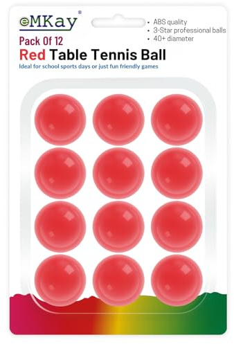 eMKay® Pack of 12 Ping Pong Table Tennis Balls (3-Star 40+ High-Performance ABS Material Training Balls) Ideal for Indoor and Outdoor Table Tennis - RED
