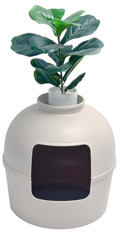 RHRQuality Bac à litière - Flower XXL – Bac à litière dissimulé – pour Grands Chats – avec Grande entrée (51 cm) et Partie supérieure Amovible – Cappuccino Cream