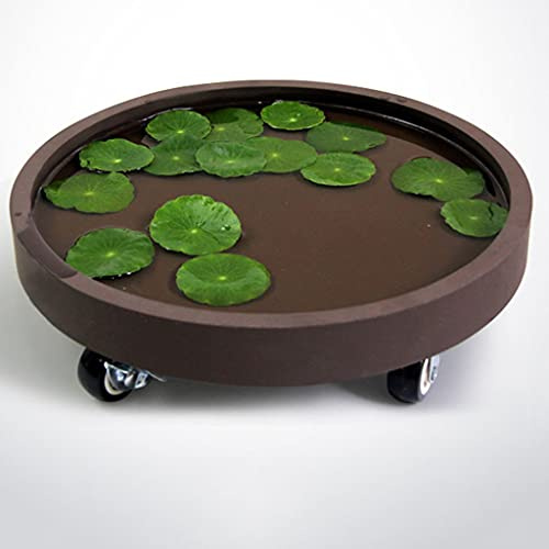 Chariot à plantes robuste avec roulettes en plastique pour pot de fleurs rond sur roulettes pour la maison, le jardinage, mobilité facile (marron, L)