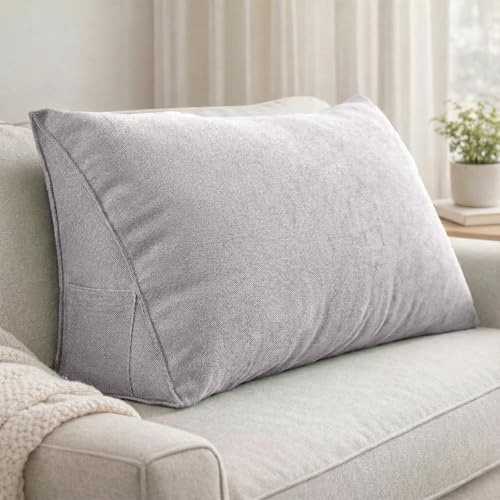 Aocase Almohada de Cuña con Soporte Lumbar - Cojín Triangular Grande para Lectura en Cama y Sofá, Diseño Ergonómico, Material Suave, Fácil Transporte,Smoke Gray,80×35×20cm