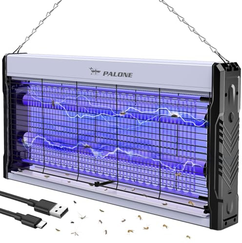 PALONE Insektenvernichter Elektrisch, 4000V USB C Mückenlampe 2 UV LED Elektrischer Mückenfalle Hängbar Insektenfalle Ungiftig Geruchsneutral für Innen - Groß
