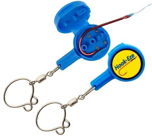 HOOK-EZE 2X Fishing Knot Tying Tool, Standard Size - Safety Device & Line Cutter - Multifunctional Fishing Accessories - Covers Fully Rigged Hooks - Blue