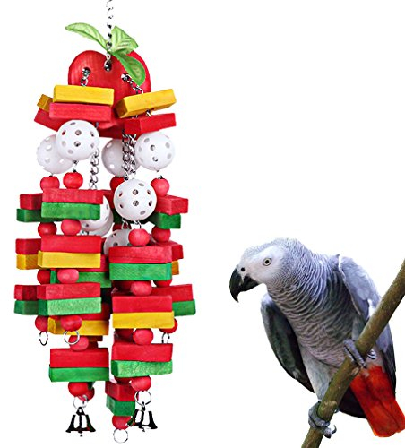 KINTOR Bird Chewing Toy Large Medium Parrot Cage Bite Toys African Grey Macaws Cockatoos Eclectus Amazon (Apple-22inch)