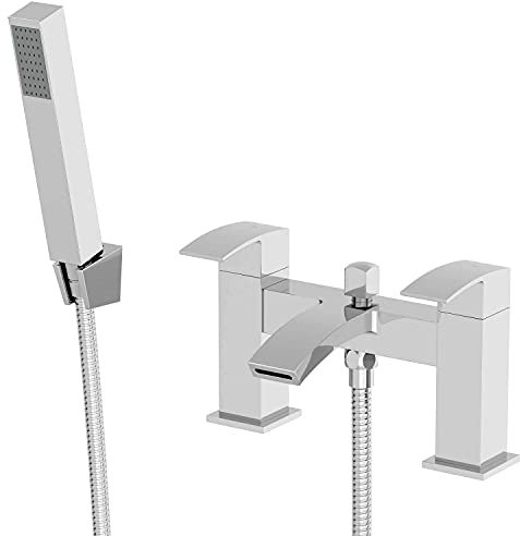 Architeckt® Osmo Bathroom Bath Shower Mixer Tap Handset Hose Attachment Curved Twin Lever Handle for Bathtub Modern, Chrome