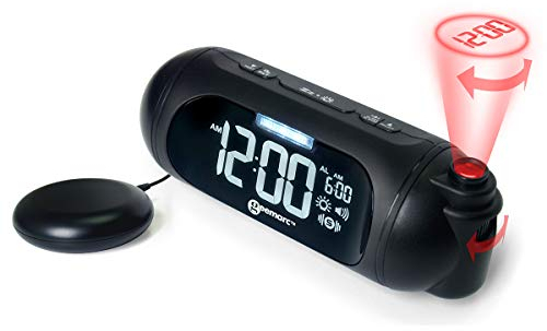 Geemarc WAKE 'N' SHAKE Spot - 95dB Loud Alarm Clock with Bright Flashing Light, Bed Shaker and Projector - USB Charging Port - For the Hard to Wake, Hard of Hearing and Deaf - UK Version