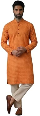 SOJANYA (Since 1958, Kurta Long en Coton mélangé avec Motif Unique pour Homme (Orange, Moyen)