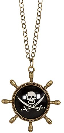 Boland 74148 - Halskette Pirat, Modeschmuck mit Anhänger, für Erwachsene, Steuerrad, Totenkopf, Schmuckstück, Seeräuber, Freibeuter, Karneval, Fasching, Fastnacht, Halloween, Mottoparty