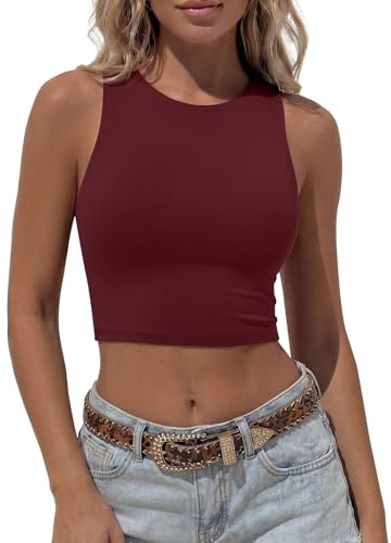 REORIA Canotte da donna sexy senza maniche Racer Back Top con scollo all'americana, Borgogna, L
