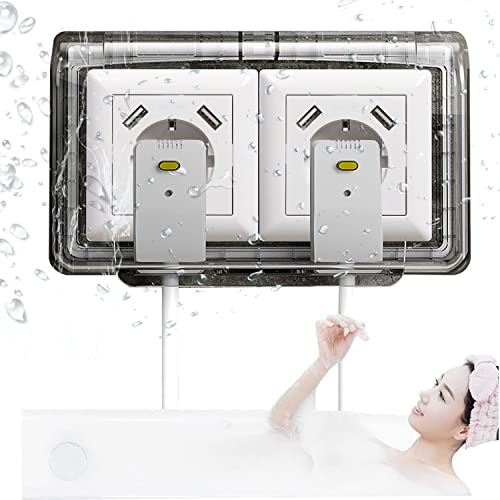 Typ 86 Duplex-Steckdosen Aussen Regenschutz Wasserdicht, Aussensteckdose Wasserdichte Steckdosenschutz Abdeckungen, 20.7x12.7x8cm Doppelsteckdose Außen mit Schließe, für Steckdosenabdeckung