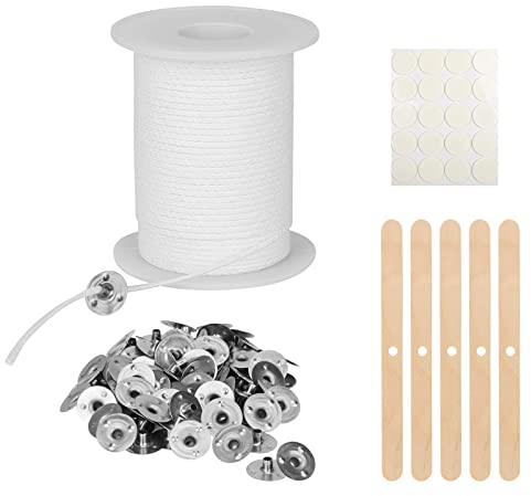 61m Kerzendocht, Dochte für Kerzen, Rauchfrei Kerzen Dochten Set, Geruchlos Kerzendochte für Kerzen,Kerzen Selber Machen Set,Candle Wick mit 150 Stück Dochthalter für DIY Kerzenherstellung Weihnachten