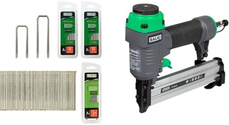 SALKI | Pack Clavadora/Grapadora CSK BG90 + Grapa 90-30mm + Brad AX 30mm y Grapa 90-20 mm | Pistola de clavos neumática y Grapadora Neumática | Perfecta para Carpintería, Ebanistería y Bricolaje