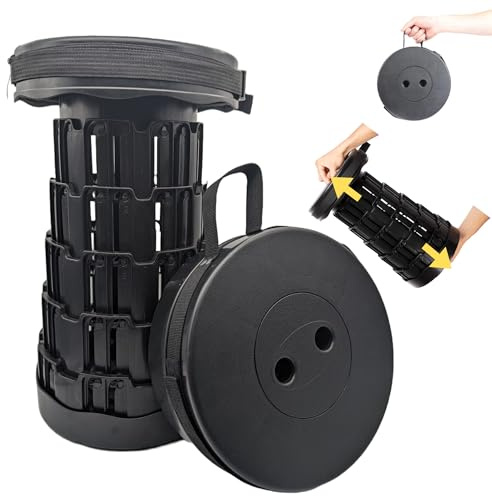 ACTIVIXX [Uppgraderad] 100 lbs maxkapacitet hopfällbar pall – lätt att bära, lätt hopfällbar pall för camping och grill – robust hopfällbar pall – teleskoppall halkfri infällbar pall