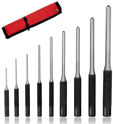 Aoyswuz 9 Piezas Punzones de Acero 1.5mm-8mm Acero 40CR-V Punzones de Pasador de Rodillo Kit de Herramientas para Cuero Joyas Relojes(con Bolsa de Almacenamiento)
