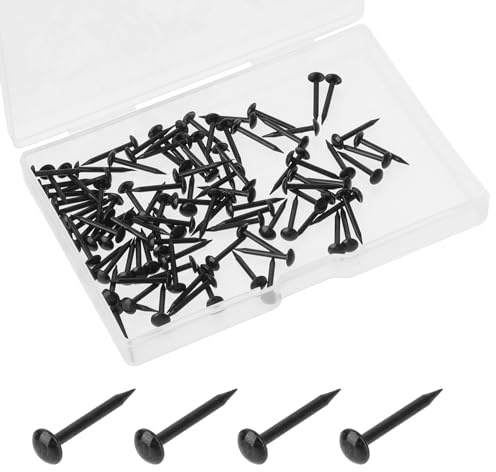 100 PCS Upholstery Nails Tacks Black Round Head Thumb Tacks Metal Long Thumb Tacks Iron Hardware Finishing Nails Wall Hanging Nails Decorative Push Pins for Wood Door Furniture Sofa
