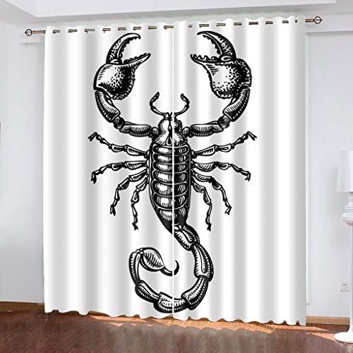 Verdunkelungsvorhang Kinderzimmer Junge Mädchen - 3D Kunst Schwarz-Weißer Skorpion Muster Vorhang Blickdicht Ösen, Thermovorhänge 2Er Set Schlafzimmer, Gardinen Wohnzimmer Modern 264X220Cm (Bxh)