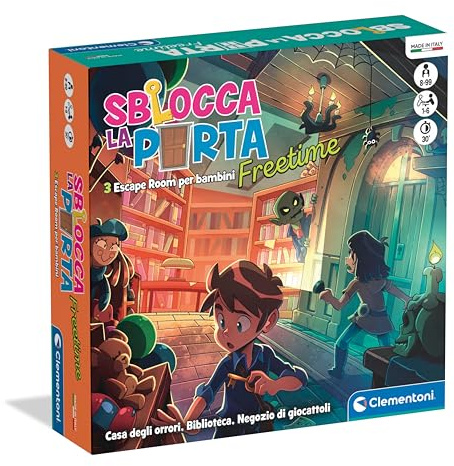 Clementoni - Sblocca la Porta Freetime, Gioco da Tavolo, Escape Room per Bambini 8+ Anni e Adulti, Ambientata in 3 Luoghi Divertenti, 1-6 Giocatori, Idea Regalo Made in Italy, Lingua Italiana, 16826