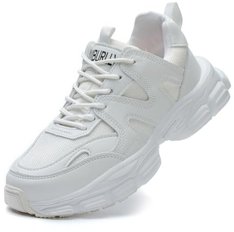 COOU Baskets de sécurité avec embout en acier pour femmes - Bottes de travail antidérapantes et résistantes aux perforations - Légères, blanc, 5.5 UK