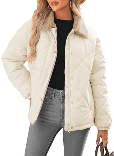 Dokotoo Womens Winter Quilted Jackets for Women 2026 Trendy Warm Puffer Padded Long Sleeve Quilted Outerwear Jacket Casual Thicken Winter Coats with Pockets Apricot Large