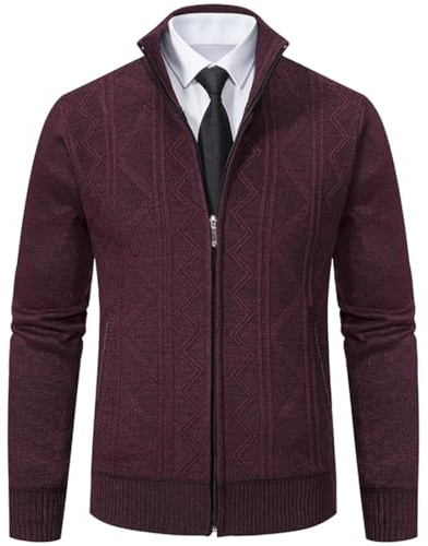 PADOLA Gilet Homme Zippé Veste en Maille Cardigan Homme Veste Homme mi Saison Col Droit Pull Hiver Blouson Homme avec Polaire Chaud Sweat Coupe Vent avec Poche (Bordeaux, L)