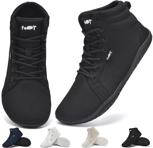 Wizshoe Barefoot Sneaker Scarpe Piedi Nudi Donna Uomo Minimalista Alte alla Caviglia Larghe Walking Trail Running Fitness Unisex Punta Antiscivolo Zero Drop Solhe Nero 45EU