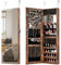 COSTWAY Jewellery Cabinet, Door Hanging/Wall Mounted Jewelry Armoire with Full Length Mirror, Inner Makeup Mirror and Large Storage, Bedroom Lockable Cosmetics Jewellery Organiser Unit (Rustic Brown)