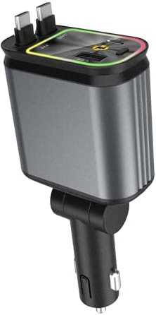 Fhsqwernm Chargeur de voiture 4 en 1 double USB C et USB A avec projecteur d'étoiles et câble réglable à 180 degrés