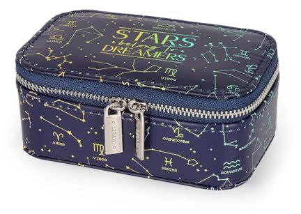 Legami - Portagioie Bling Queen, Tema Stars, Formato Mini, Chiusura a Zip, 3 scomparti, Interno foderato in morbido Velluto, 13 x 5.5 x 9 cm