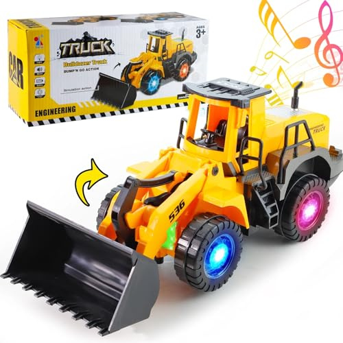 LioMaxi Bulldozer Giocattolo,camminare automatico con suono e luce veicoli da cantiere,Camion da Cantiere Bulldozer,Giocattolo di Sabbia da Miniera,con luci e musica multipla,per bambini 3-7anni