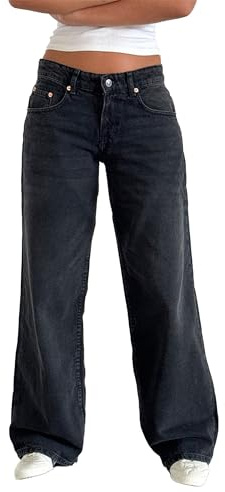 RegaliaKun Jeans de Pierna Recta para Mujer Y2k de Tiro bajo, Holgados, Estilo Boyfriend, Pantalones Vaqueros elásticos, Gris Oscuro, Talla pequeña