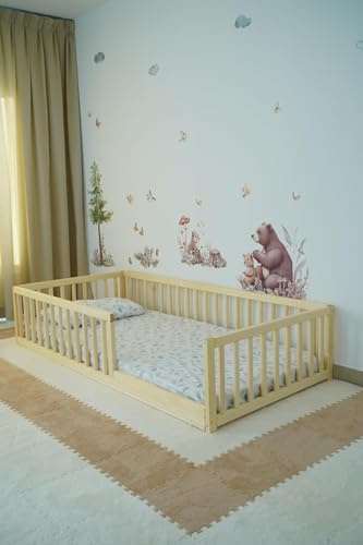 HomeForDreams H4D-34 Golvsäng för barns: Montessori-inspirerad, design med runda skenor och lister (120 x 60 cm)