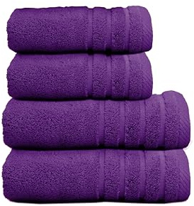 Sedalinne - Juego de Toallas de Baño Completo 500 Gr Liso - Toallas Baño Grandes y Pequeñas Rizo 100% Algodón - Pack (2 Lavabo + 2 Ducha) - Alta Absorción - Toalla Algodon - Morado