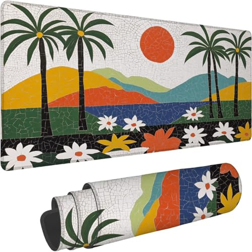 Mouse Mat 1400 x 700 x 3mm Large Mouse Mat Non Slip Rubber Base, Soft Textured Surface with Stitched Edges, Waterproof Desk Mat for PC, Laptop, Laser Mice for Office, White Flower Printing xn-4