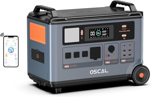 OSCAL PowerMax 6000w (9000W Pico) Generador Solar Portatil, 3600Wh Estacion de Energia Ampliable 57.6kWh, Carga Rápida 1.2h, Batería LFP, UPS, 14 Puertos, Power Station para Hogar, Camping, Caravana