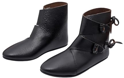 Lord of Battles Genuine Leather Ankle Medieval Boots, Viking Pirate Boots Halloween Shoes Renaissance (Black, US Footwear Size System, Adult, Men, Numeric, Medium, 7, Early Medieval Boots)