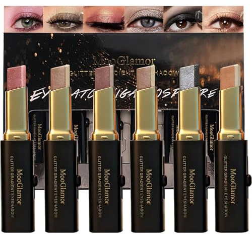 MooGlamor Lápiz de sombra de ojos de dos colores con degradado, impermeable y de larga duración, lápiz de sombra de ojos brillante suave para el maquillaje diario (Doble color-B)