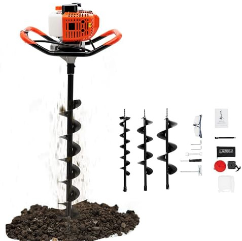 HUOMMGS Trivella Per Terreno 52CC 1700W Trivella A Scoppio con 100/150/200mm Punta & Prolunga Motore A 2 Tempi Professionale Mototrivella A Scoppio con Occhiali Protettivi Trivellas A Mano