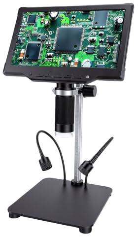 Plyisty Microscopio Electrónico Digital 1000x con Pantalla 10,1Pulgadas | Zoom infinito 500-1000x, 16MP, 8 LED ajustables, tipo C, 3000mAh, lupa LCD con control remoto