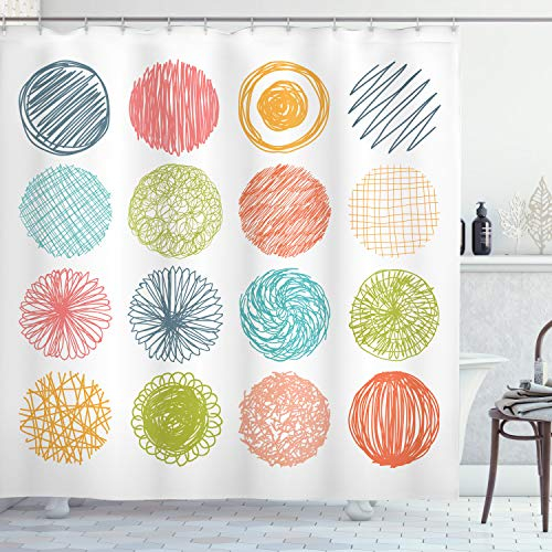 ABAKUHAUS Vistoso Cortina de Baño, Resumen Infantil Alegre, Material Resistente al Agua Durable Estampa Digital, 175 x 200 cm, Coral Naranja
