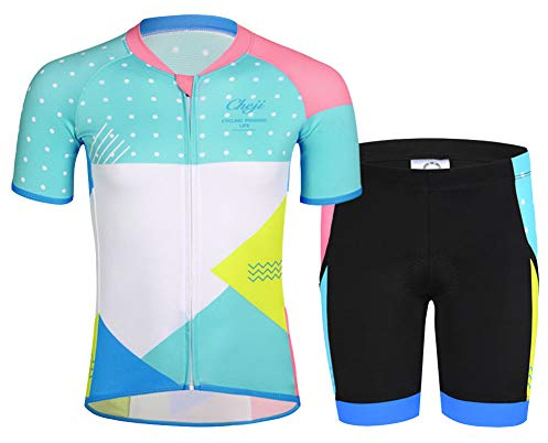 YFCH Unisexe-Enfant Garçon Fille Ensemble Maillot de Cyclisme Manche Courte avec Pantalon Cuissard de Cyclisme Rembourré Thermique