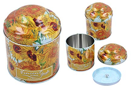 CARMANI - Vincent Van Gogh Sonnenblumen bedruckte kleine Metalldose für Tee, Kaffee, Zucker, Aufbewahrungsbox mit Deckeln