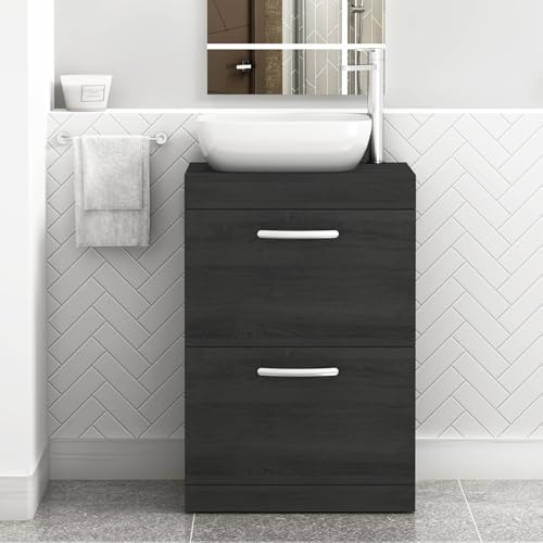 Royal Bathrooms Turin 600mm 2 Drawer Floor Standing Worktop Vanity Unit Hale Black with 455mm Countertop Square Basin