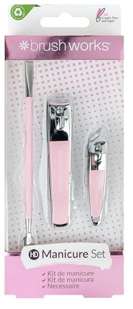 Brushworks Manicure Set – 3 Piece Stainless Steel Nail Grooming Kit for Home or Travel – Includes Nail Clipper, Cuticle Pusher & Nipper – Vegan & Cruelty-Free