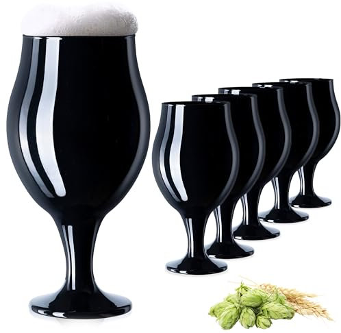 PLATINUX Schwarze Biertulpen Biergläser Set 6 Teilig 450ml (max. 550ml) Glas Bierschwenker Pilsgläser Altbierglas Tulpe